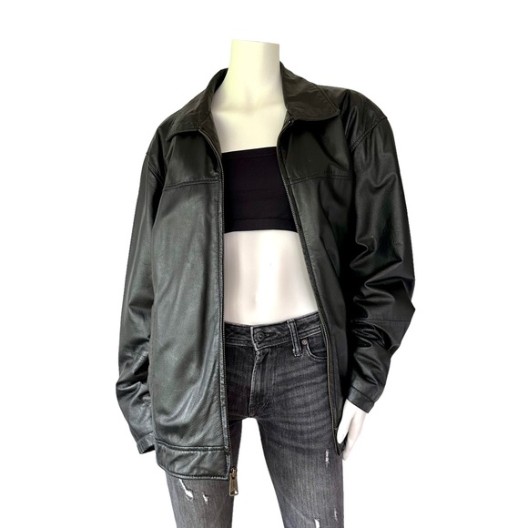 Vintage Jackets & Blazers - Oversized Boyfriend Vintage Black Leather Coat Jacket